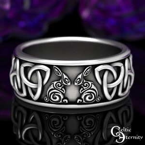 Sterling Silver Rabbit Ring, Celtic Rabbit Ring, Hare Ring, Rabbit Jewelry, Rabbit Ring, Unique Celtic Ring, Silver Bunny Ring, 1630