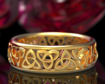 Celtic Wedding Ring, Trinity Knot Wedding Ring, Mens Gold Wedding Ting in 10K 14K 18K Gold, or Platinum, Custom Celtic Wedding Band 200