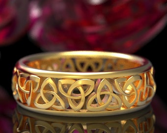 Gold or Platinum Triquetra Band, Trinity Knot Wedding Ring, Mens Triad Knot Handfasting Ring,  Irish Unity Knot Anniversary Band, 200