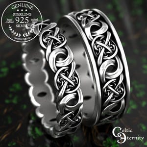 Passende Jahrestag Eheringe, Sterling Seine Familie von 4 Symbolik Irische Ringe, Braut Bräutigam Keltische Ehering Set, 1985 1990