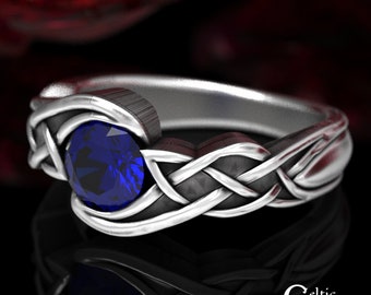 Sterling Silver & Sapphire Engagement Ring, Celtic Solitaire Ring, Celtic Wedding Ring, Unique Engagement Ring, Sapphire Solitaire Ring,1500
