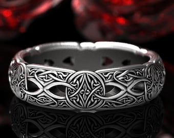 Sterling Silver Celtic Wedding Ring, Intricate Wedding Band, Detailed Celtic Ring, Unique Celtic Wedding Ring, Knotwork Shield Ring, 1407