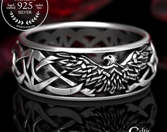 Eagle Wedding Band, Sterling Silver Celtic Eagle Ring, Mens Wedding Band, Celtic Bird Ring, Eagle Jewelry, Celtic Animal Knot Ring 1138