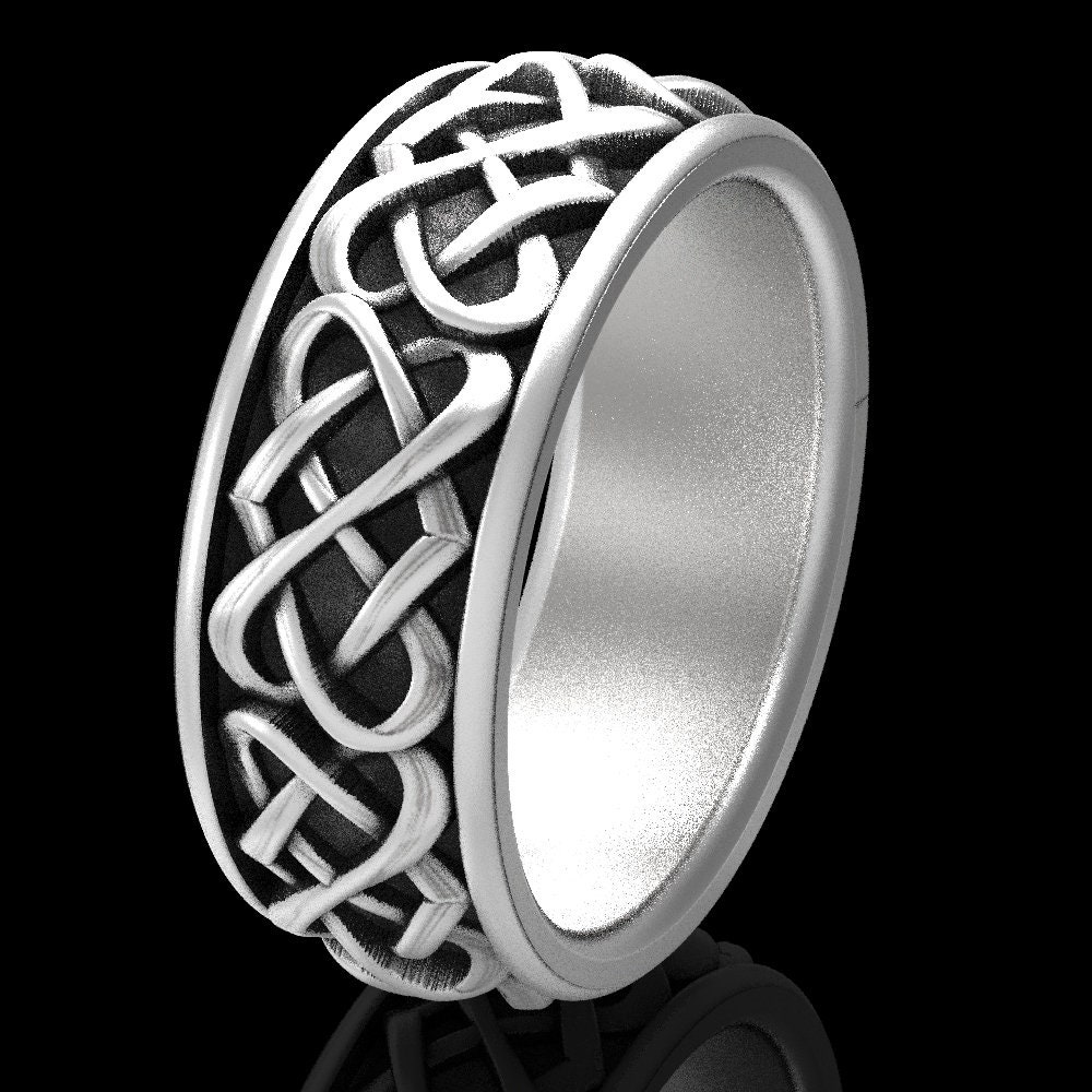 Celtic Sterling Wedding Band, Men Wedding Band, Silver Heart Ring ...