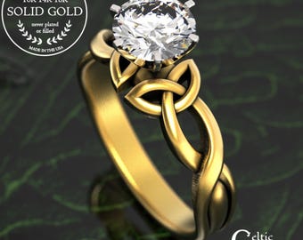 10K Delicate Irish Solitaire Ring, 14K Gold Moissanite Scottish Engagement Ring, Women's Classic 18K White Gold Celtic Wedding Ring, 1982