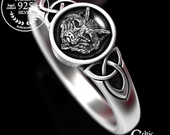Wolf Signet Ring in Sterling, Silver Wolf Family Crest Ring, Nordic Wolf Statement Ring, Werewolf Irish Ring, Scottish Wolf Ring, 2027