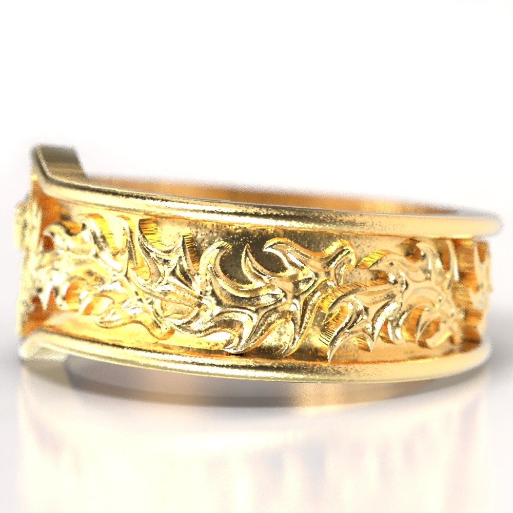 Scottish Gold Thistle Ring, Thistle Wedding Band, Gold Thistle Ring