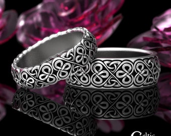 Matching Trinity Knot Wedding Bands, Sterling His & Hers Celtic Ring Set, Sterling Clover Ring Set, 3 Leaf Clover Wedding Bands, 1826 1827