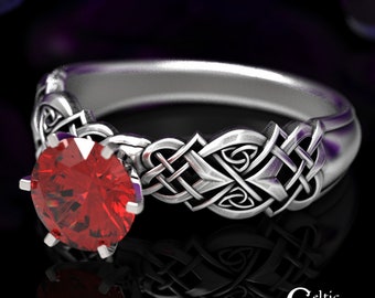 Heart Knotwork Engagement Ring, Sterling & Ruby Celtic Engagement Ring, Silver Ruby Engagement Ring, Silver Irish Engagement Ring, 4017