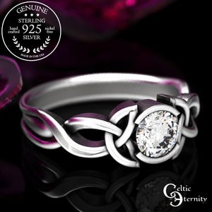 Celtic Moissanite Engagement Ring, Trinity Knot Ring, Sterling Silver Engagement Ring, Celtic Engagement Ring with Moissanite, 405