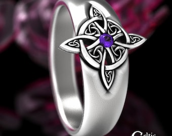 Amethyst Celtic Ring, Sterling Goddess Ring, Witch Knot Ring, Silver Pagan Ring, Women Celtic Ring, Celtic Goddess Ring, Amethyst Ring, 1921