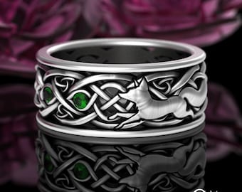 Sterling Silver Faoladh Spirit Ring, Sterling Fox Wedding Ring,  Celtic Path Finder Ring, Sterling Kitsune Ring, Reynard Band, 3198