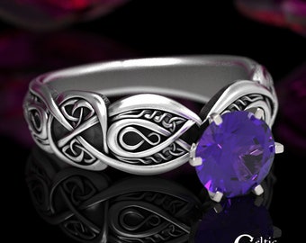 Celtic Amethyst Engagement Ring, Sterling Infinity Engagement Ring, Irish Sterling Engagement Ring, Amethyst Knotwork Wedding Ring, 1651