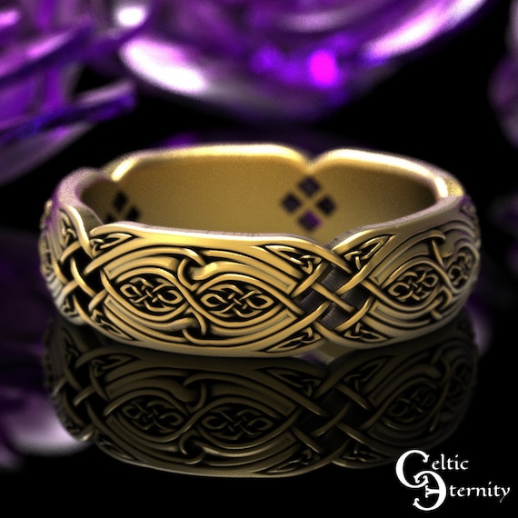 10K Gold Celtic Ring, Womens Gold Wedding Band, Womens White Gold Celtic Ring, Womens Solid Gold Ring, Celtic 18K Gold Wedding Ring, 1814