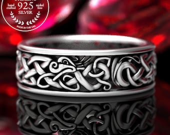 Sterling Silver Celtic Dragon Ring, Dragon Silver, Sterling Silver Dragon Ring, Celtic Dragon Ring, Dragon Wedding Band, Dragon Jewelry,1172