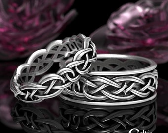 Matching Celtic Wedding Bands, Sterling Celtic Ring Set, Wedding Ring Set, Matching Silver Rings, Celtic Wedding Ring Set, 1403 1648