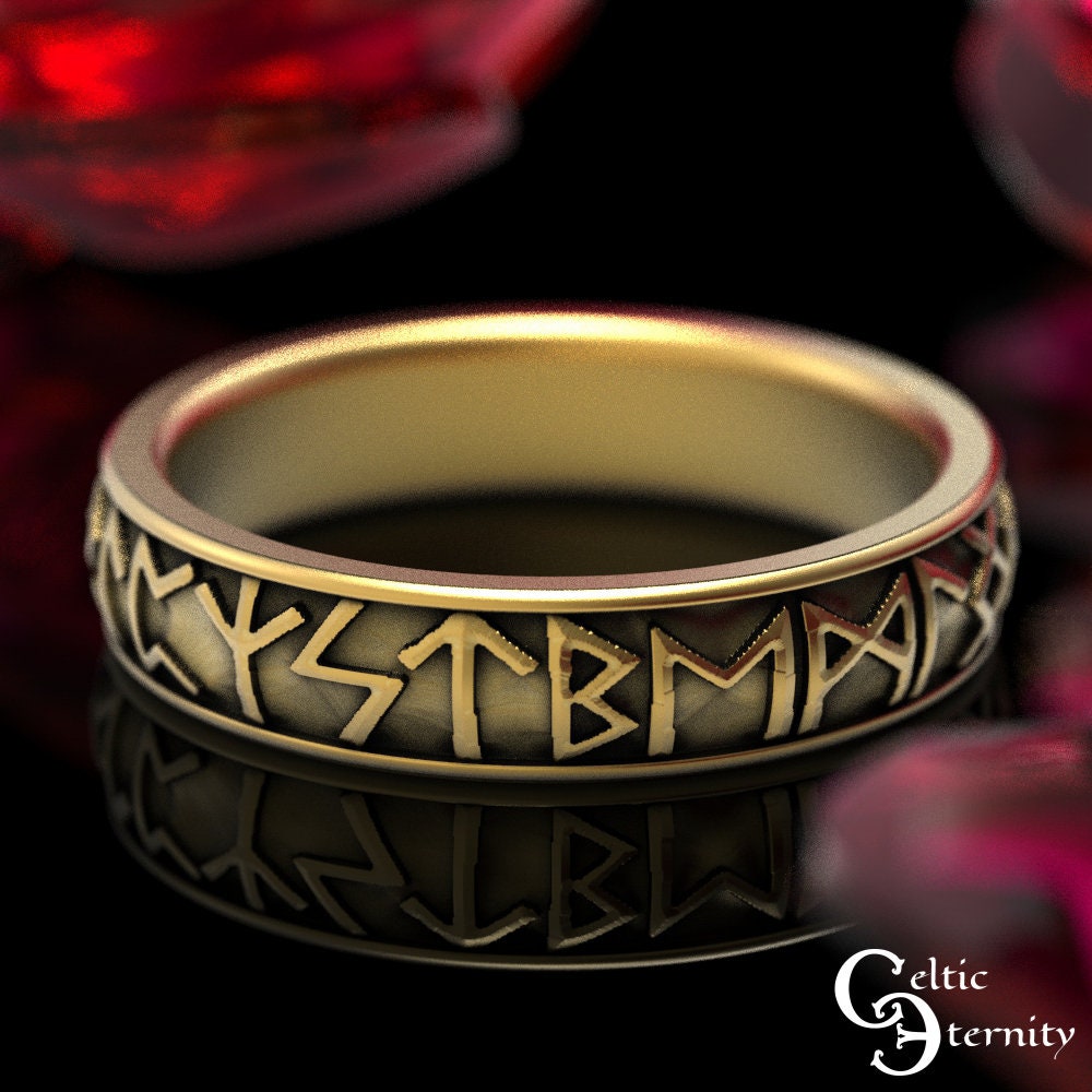 Custom Rune Wedding Band Gold Viking Womens Ring Womens Viking
