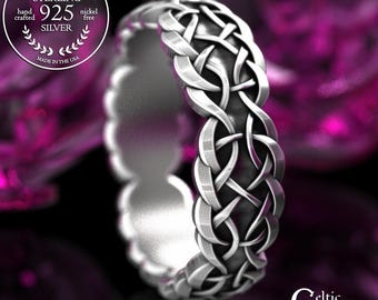 Woman's Intricate Celtic Weave Wedding Band, Sterling Irish Knot Ring, Silver Scottish Bridal Jewelry, 2148