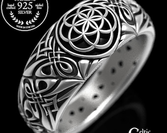 Flower of Life Ring, Celtic Wedding Ring, Sacred Geometry Ring, Flower of Life Wedding Band, Golden Ratio Ring, Fibonacci Ring, 1397