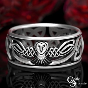 Sterling Silver Owl Wedding Band, Celtic Owl Ring, Celtic Wedding Ring, Irish Wedding Ring, Unique Wedding Ring, Silver Animal Ring, 1016