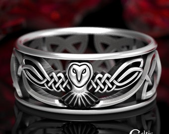 Sterling Silver Owl Wedding Band, Celtic Owl Ring, Celtic Wedding Ring, Irish Wedding Ring, Unique Wedding Ring, Silver Animal Ring, 1016