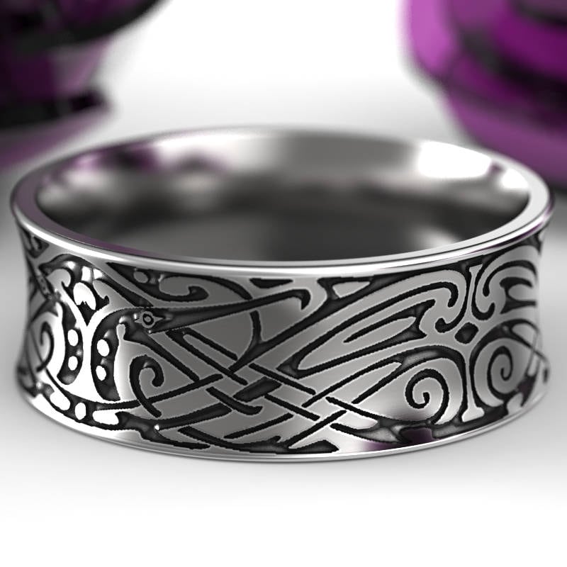 Sterling Silver Mens Viking Ring, Ancient Beast Ring, Mens Viking Wedding Ring, Viking Wedding
