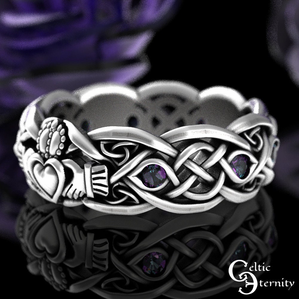 Alexandrite Claddagh Ring Sterling Irish Alexandrite Wedding Ring