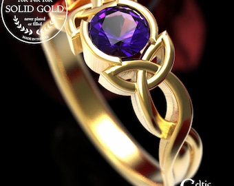 Amethyst Engagement Ring, Made in Sterling Silver 10K, 14K or 18K Gold or Platinum Celtic Knot Ring, Made in Your Size 405