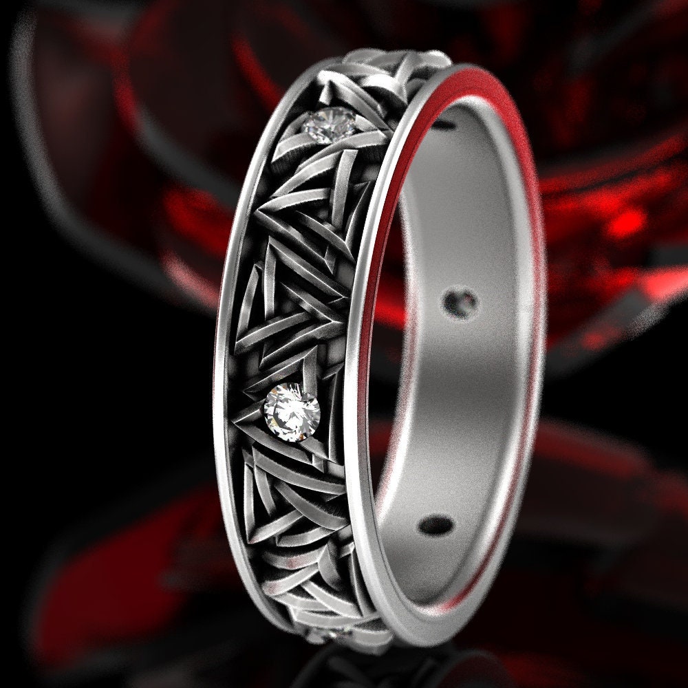 Mens Stainless Steel Valknut Viking Rune Wedding Band Ring Size 7