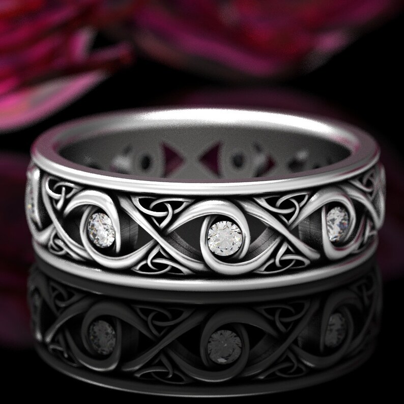 Celtic Moissanite Wedding Ring, Mens Infinity Knot Wedding Band, Sterling Celtic Wedding Ring, Moissanite Wedding Band, Infinity Knot 1410 image 1