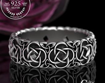 Lady's Sterling Celtic Four-Strand Wedding Band, Silver Irish Quaternary Knotwork Ring, Woman's Interwoven Scottish Marriage Ring, 2080