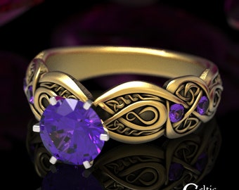 Gold Amethyst Celtic Ring, White Gold Celtic Engagement Ring, Gold Infinity Engagement Ring, Amethyst Gold Engagement Ring, 1652