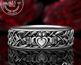 Womens Sterling Claddagh Ring, Irish Heart Wedding Ring, Celtic Heart Wedding Band, Silver Heart Wedding Ring, Womans Irish Ring, 1891
