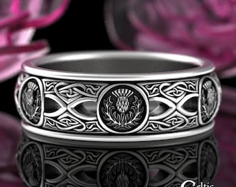 Mens Classic Thistle Ring, Sterling Silver Thistle Wedding Band, Scottish Man Thistle Ring, Irish Silver Thistle Ring, Celtic Thistle, 4406