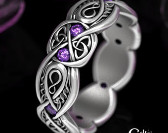 Sterling Infinity Ring, Amethyst Celtic Wedding Ring, Eternity Wedding Band, Irish Wedding Ring, Love Knot Wedding Ring, Forever Ring, 1411