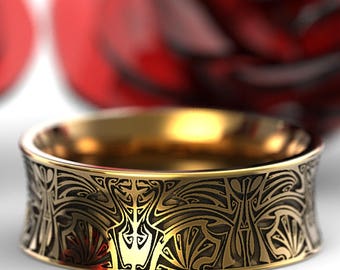 Gold Norse Wedding Ring, Tribal Wedding Band, Norseman Ring, Nordic Wedding, Viking Wedding Band, Pagan Ring, 10K 14K 18K Platinum, 1782