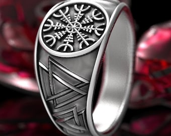 Helm of Awe Valknut Ring, Interlocking Triangles Ring, Men's Wedding Band, Odin Rune, Norse Ring, Viking Signet Ring, Mens Signet Ring, 1282