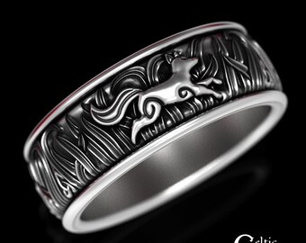 Silver Fox Ring, Sterling Fox Ring, Celtic Fox Ring, Mens Fox Ring, Sterling Silver Fox Wedding Ring, Fox Jewelry, Fox Wedding Band, 1908