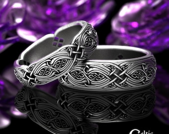 Sterling Silver Celtic Ring Set, Matching Celtic Wedding Bands, Silver Matching Wedding Rings, Couples Wedding Rings, Ring Set, 1814 1815