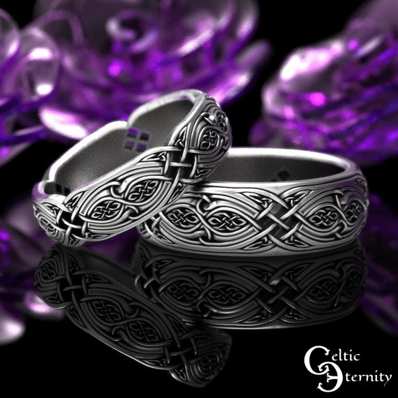 Sterling Silver Celtic Ring Set, Matching Celtic Wedding Bands