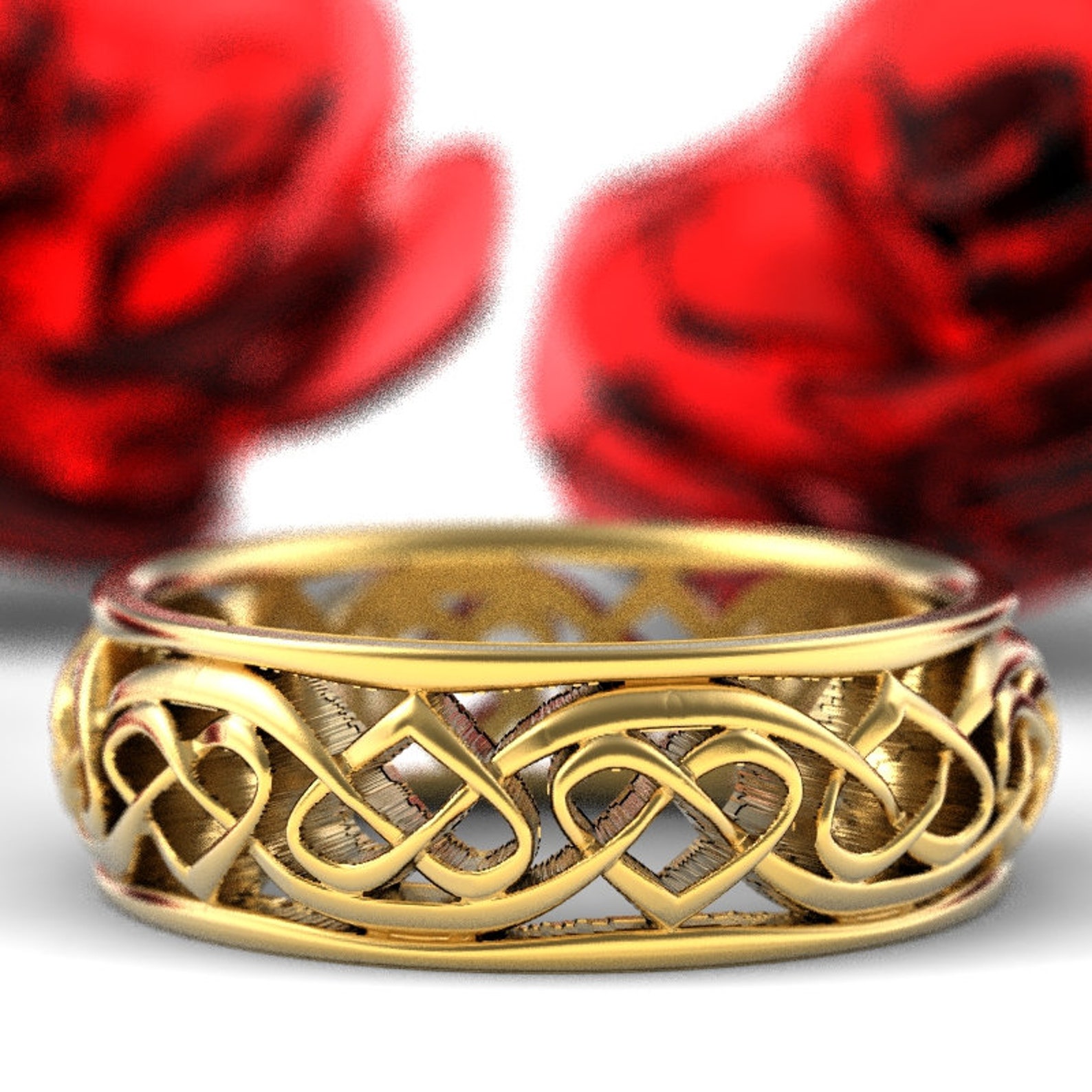 Gold Celtic Heart Wedding Ring, 10K Gold Mothers Ring, Celtic Love Ring Gold Celtic Heart Wedding Ring, 10K Gold Mothers Ring, Celtic Love Ring