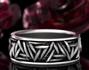 Silver Viking Valknut Knot Ring, Triangle Wedding Ring, Tribal Jewelry, Norse Ring, Silver Odin Ring, Mens Viking Celtic Rune Ring, 1186