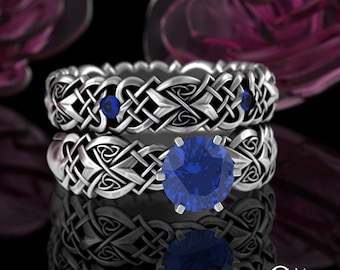 Sapphire Engagement Set, Wedding Ring Stacker Set, Sterling Engagement Matching Set, Womens Bridal Rings, Silver Solitaire Set, 4014 4017