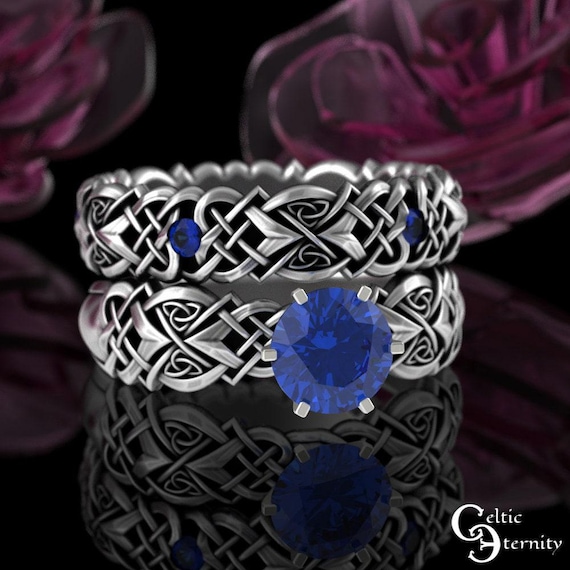 Sapphire Engagement Set, Wedding Ring Stacker Set, Sterling Engagement Matching Set, Womens Bridal Rings, Silver Solitaire Set, 4014 4017