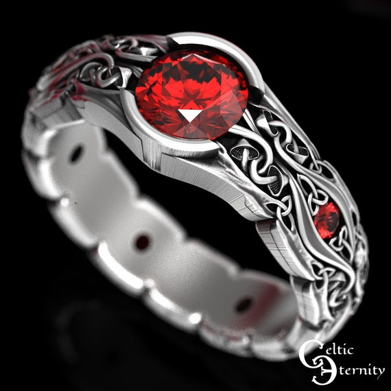 Ruby + Sterling Silver Engagement Ring, Mushroom Engagement Ring, Silver Mushroom Ring, Celtic Wedding Ring, Ruby Engagement Ring, 1536