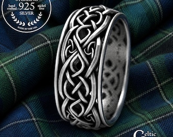 Mens Celtic Wedding Band, Sterling Silver Infinity Celtic Ring, Silver Infinity Ring, Sterling Celtic Knotwork Ring, Mens Celtic Ring, 1095