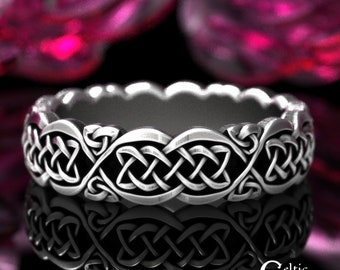 Sterling Silver Celtic Pattern Ring, Wedding Knotwork Ring, Womens Irish Silver Ring, Womens Woven Ring, Silver Woven Wedding Band, 1830