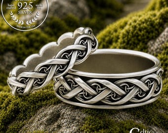 His Hers Sterling Silver Celtic Wedding Band Set, Modern Wedding Bands, Matching Wedding Rings, Sterling Eternity Infinity Ring, 1417 + 1419