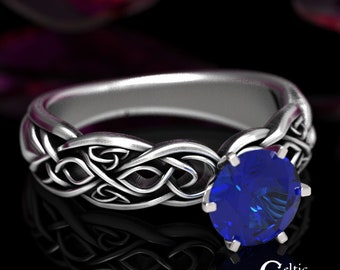Sapphire Engagement Ring, Sapphire & Sterling, Infinity Engagement Ring, Silver Celtic Engagement Ring, Celtic Trinity Wedding Ring, 1650