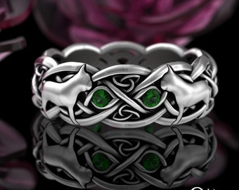 Sterling Silver Frenchie Celtic Ring, Bulldog Gemstone Irish Weave Ring, Silver Paris Pup Ring, Beloved French Doggo Wedding Ring, 3156